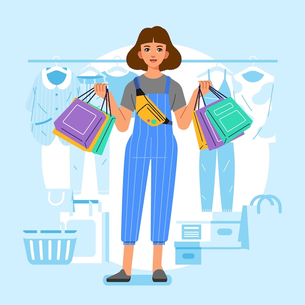 Joven felicidad alegre adicta a las compras elegante mujer de moda en la tienda del centro comercial llevando bolsas de compras