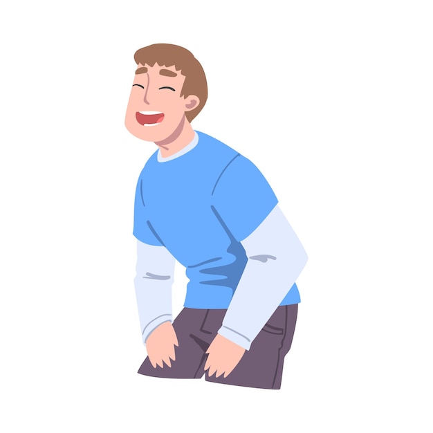 Joven feliz que ríe Hombre sonriente Hombre con expresión facial feliz Emociones y sentimientos humanos Concepto Ilustración vectorial de dibujos animados