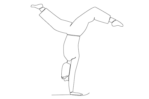 Un joven en forma haciendo arte de línea de pose de yoga de pie