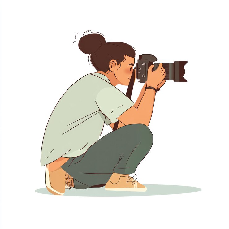 Joven fotógrafo tomando una foto con una cámara DSLR