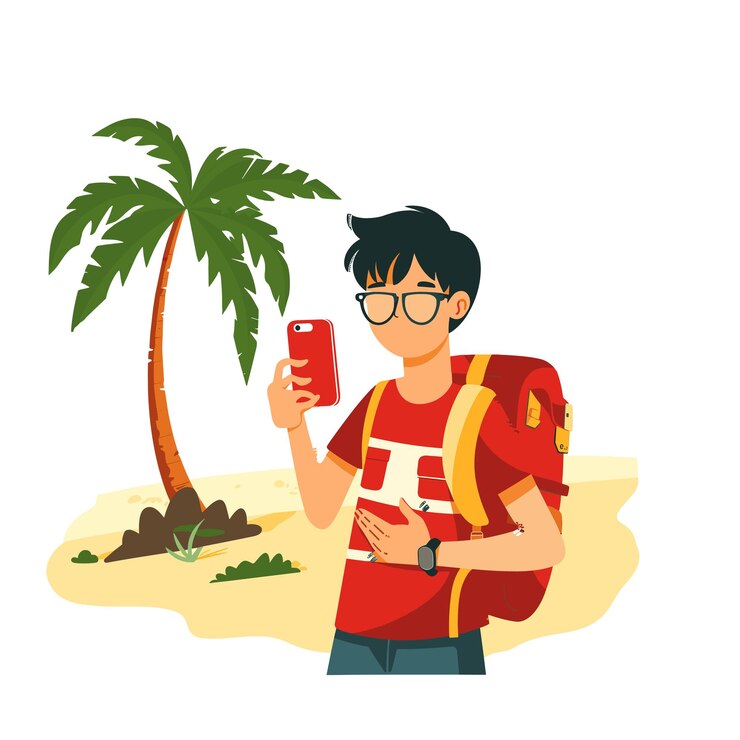 Vector un joven con gafas vestido como un estudiante universitario asiático vestido de rojo y llevando