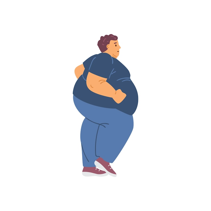 Vector joven gordo con problemas de obesidad se comprometió a estar en forma para perder peso y salud