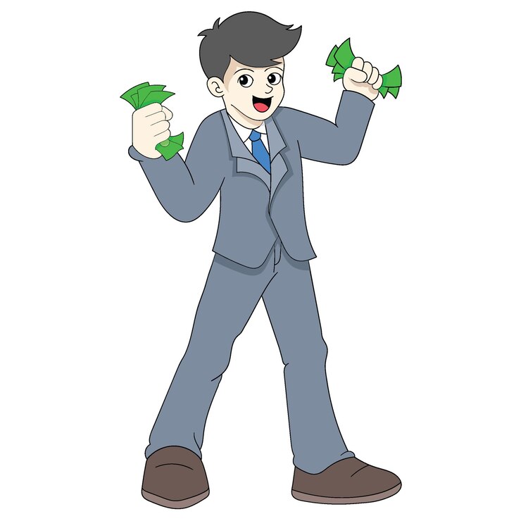 Vector un joven y guapo hombre de negocios que es exitoso y rico.