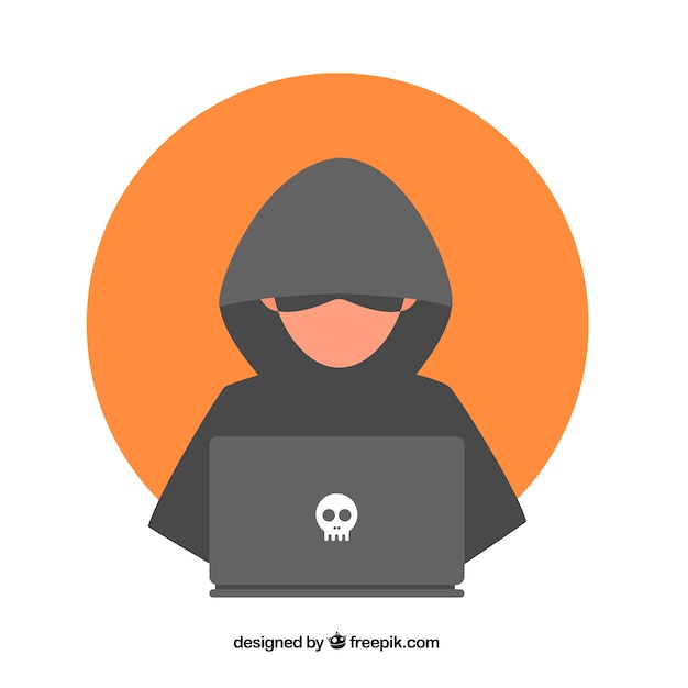 Vector joven hacker anónimo con diseño plano