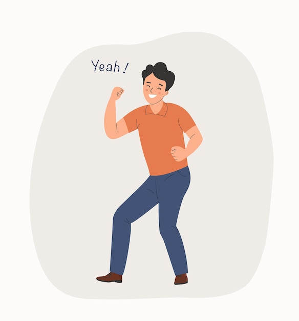 Joven hombre feliz mostrar Sí gesto positivo aprobación gesticulando Ilustración de dibujos animados de estilo plano vectorial