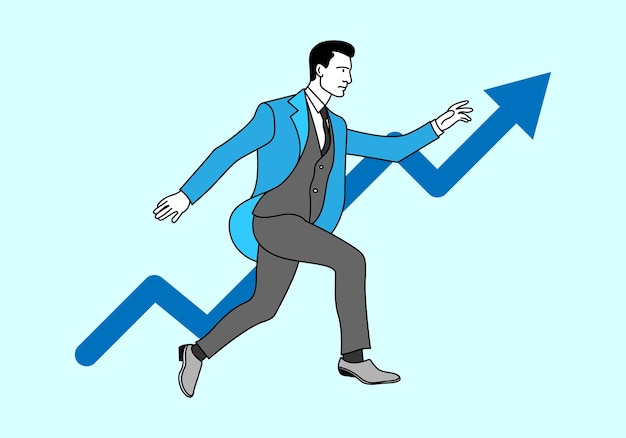 Joven hombre de negocios se apresura que consiste en finanzas gráfico icono de dibujos animados ilustración vectorial icono plano