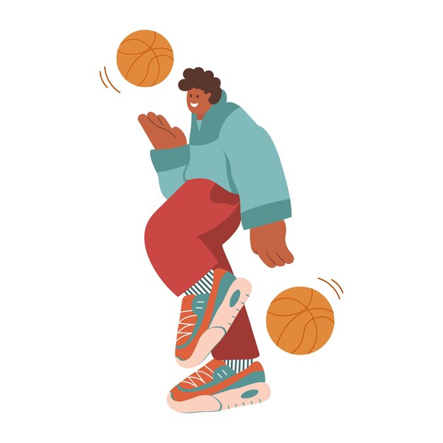 Joven jugador de baloncesto con una pelota de estilo de vida saludable Vector de ilustración de tendencia de dibujos animados