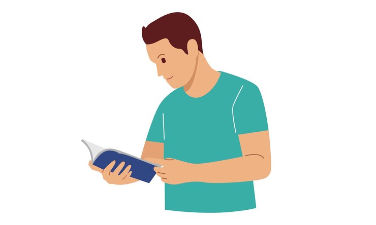 Vector joven, leer un libro