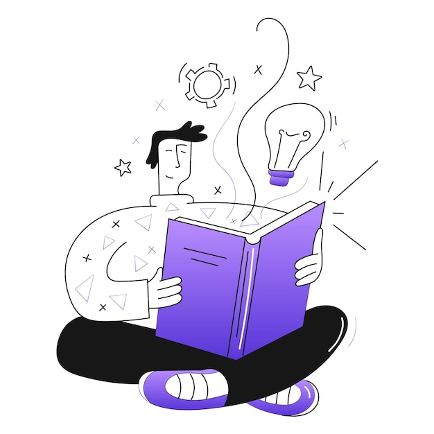 Vector joven leyendo un libro ilustración vectorial en estilo de arte de línea