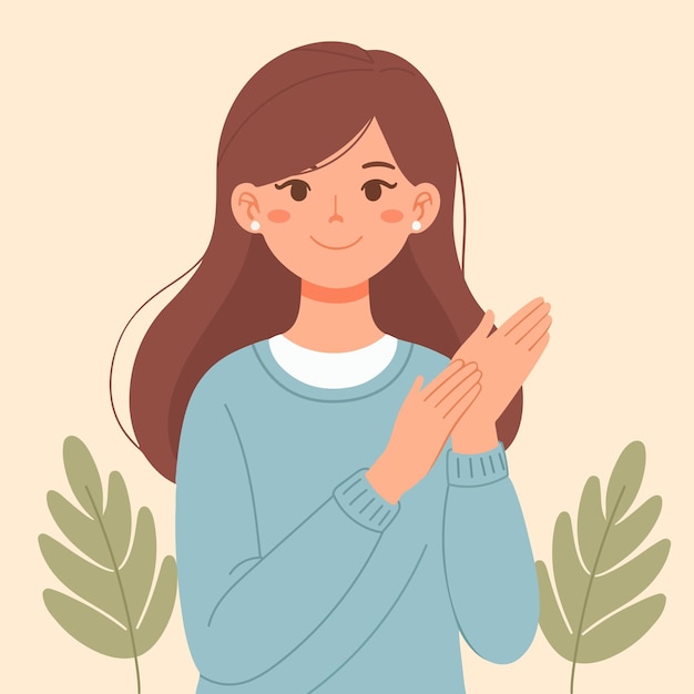 Una joven linda y feliz con una ilustración vectorial de estilo plano