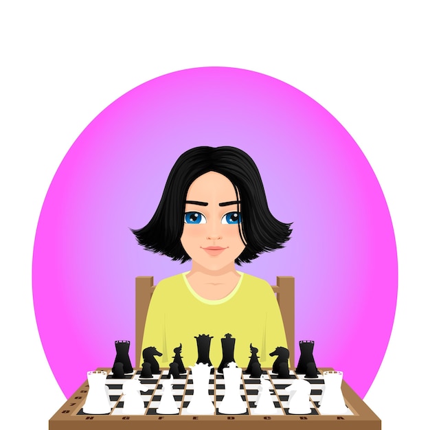 Una joven lista para jugar al ajedrez.
