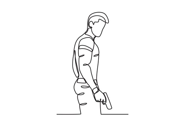 Un joven luchando en una guerra dibujo en línea de guerra