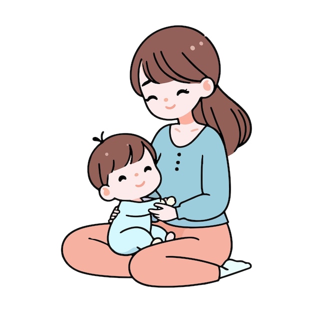 una joven madre abraza a un bebé con una sonrisa feliz.