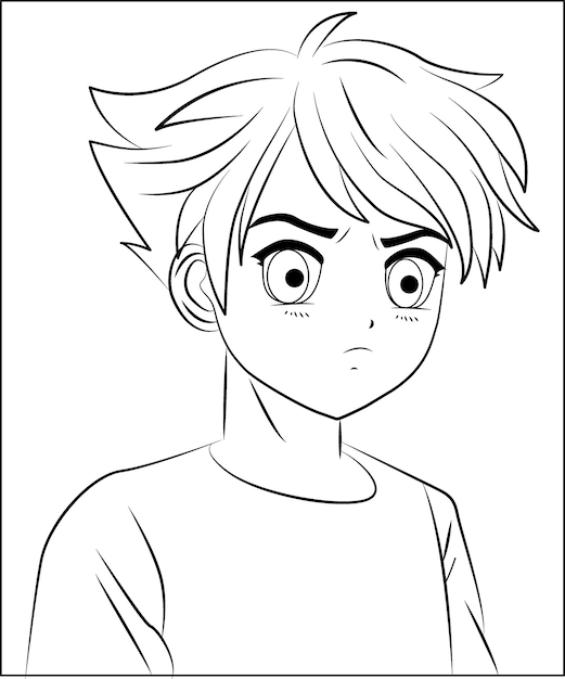 Joven manga anime. el chico del anime es un boceto en blanco y negro.