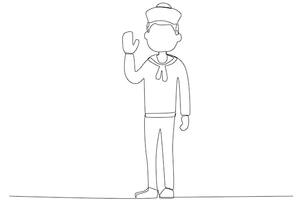 Un joven marinero dando un saludo de arte de una línea