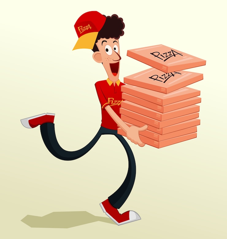Vector joven mensajero de pizza de turno