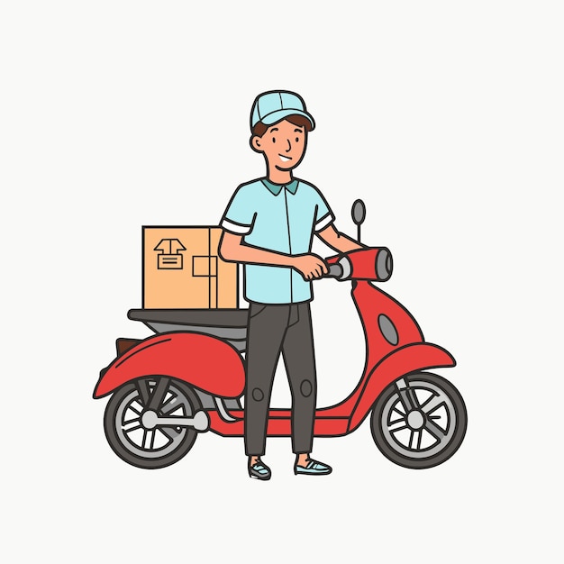 joven mensajero con scooter y caja