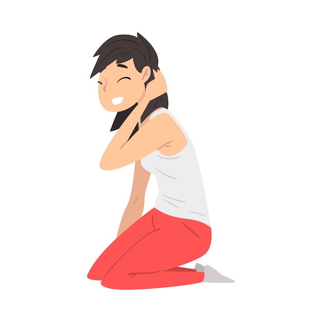 Una joven morena sonriente sentada de rodillas Ilustración vectorial