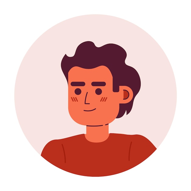 Joven moreno cabeza de personaje vectorial semi plana Hombre mira hacia otro lado Icono de avatar de dibujos animados editable Emoción facial Ilustración de puntos coloridos para animación de diseño gráfico web