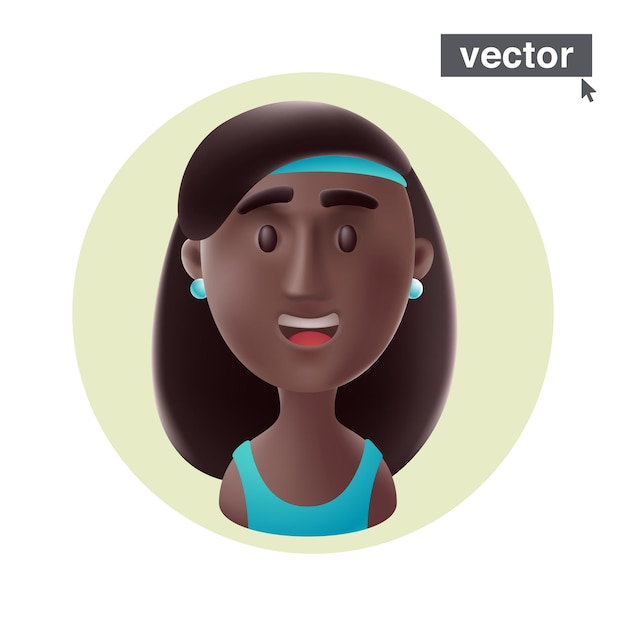 Vector joven mujer afroamericana sonriente con aro de pelo azul y top deportivo en avatar de marco circular