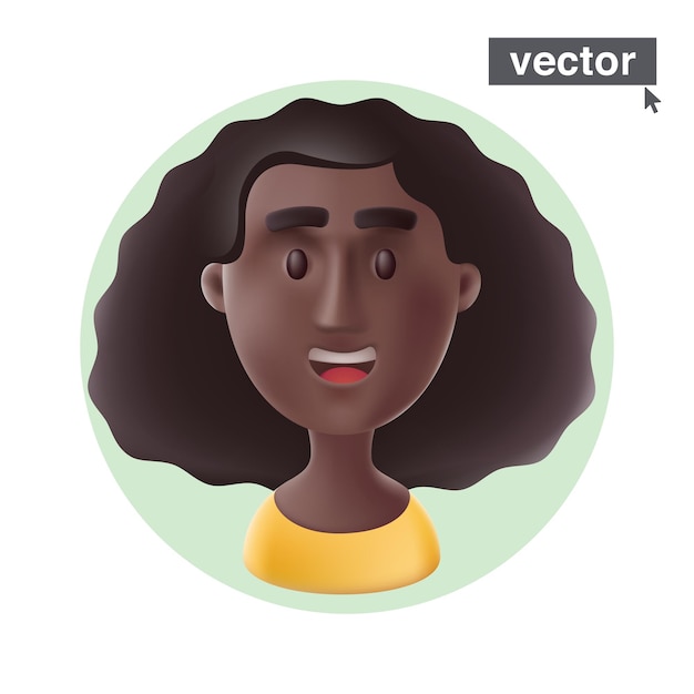 Joven mujer afroamericana sonriente con peinado de volumen en avatar de marco circular