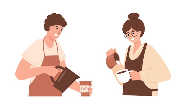 Joven y mujer baristas haciendo café