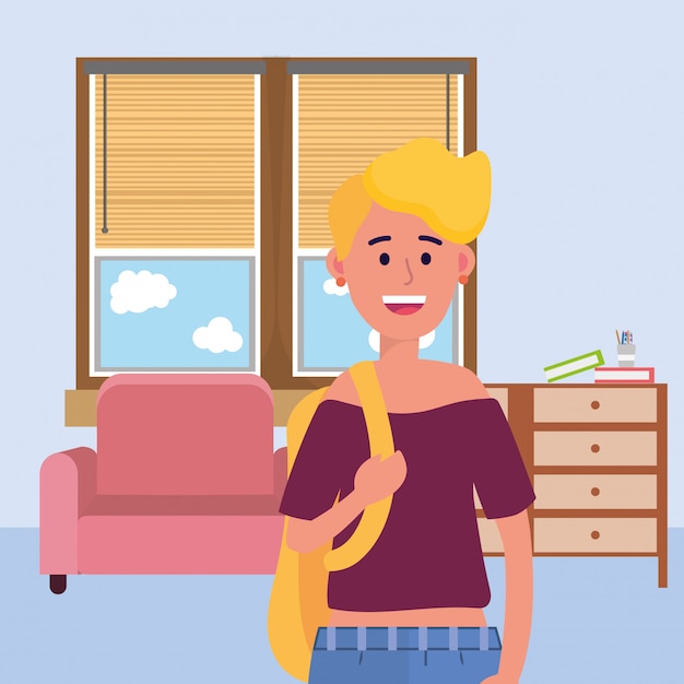 Joven mujer feliz de dibujos animados