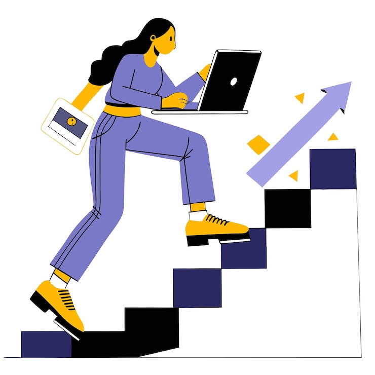 Vector joven mujer freelance trabajando en una computadora portátil con ropa casual
