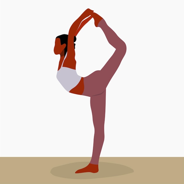 Joven mujer negra practicando yoga en vector de estilo de arte de línea elegante