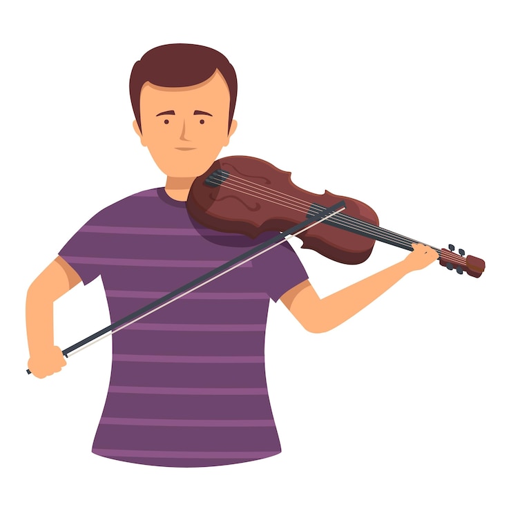 Vector joven músico que toca el violín, un instrumento de música clásica