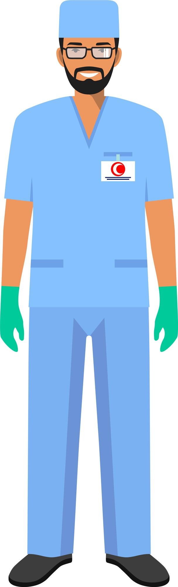 Vector joven musulmán árabe de emergencia médico hombre icono de personaje en ilustración vectorial de estilo plano