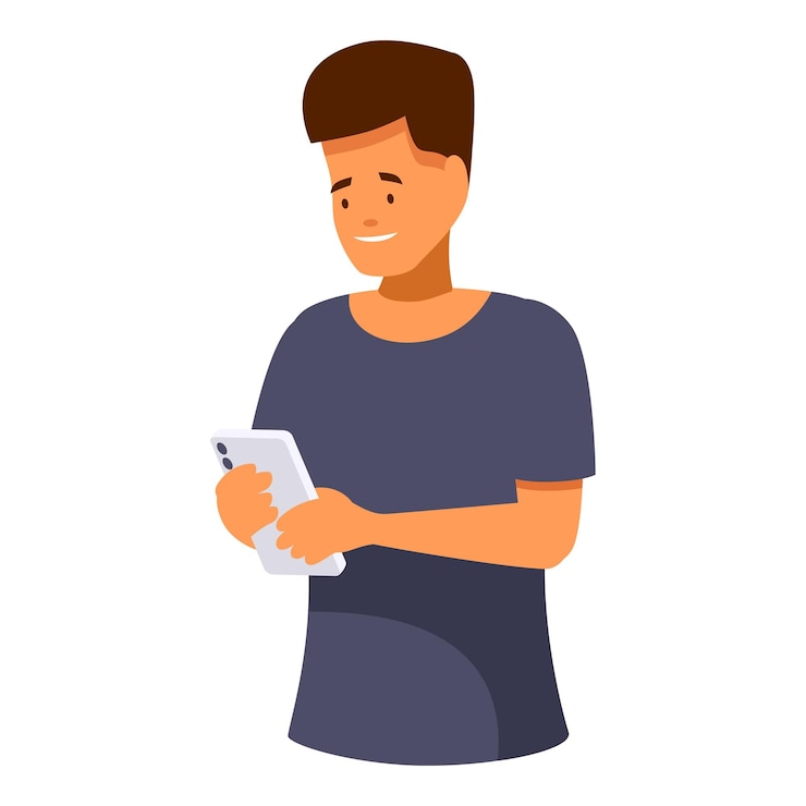 Vector un joven navegando por las redes sociales en su teléfono inteligente