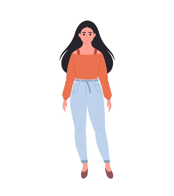 Joven negra moderna con ropa informal. aspecto de moda con estilo. ilustración vectorial dibujada a mano