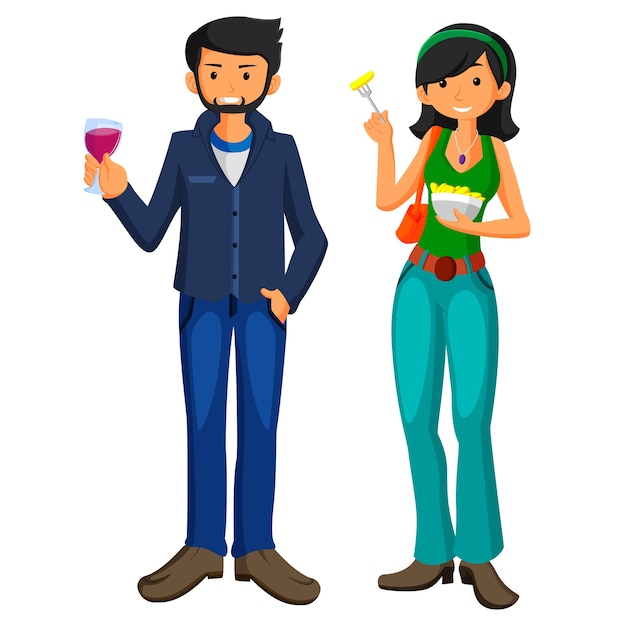 joven y niña comen comida rápida en diseño plano
