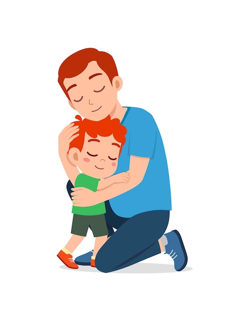 Joven padre feliz abrazo lindo niño