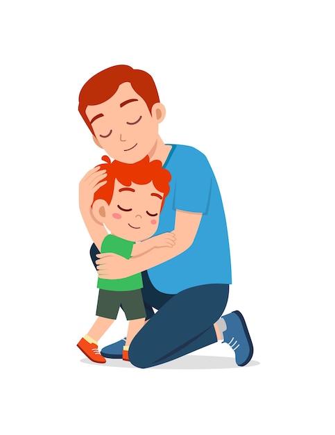 Vector joven padre feliz abrazo lindo niño