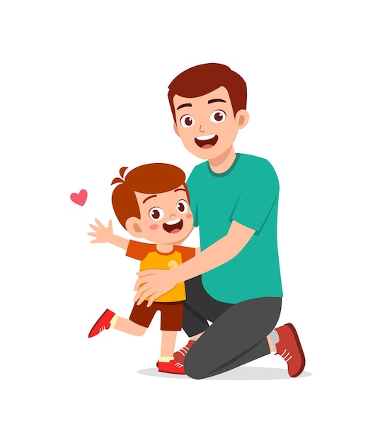 Joven padre feliz abrazo lindo niño