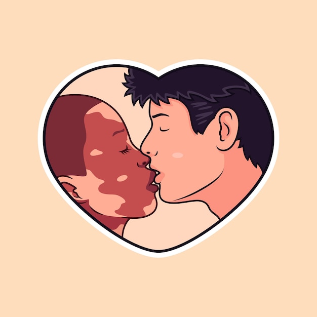 Vector joven pareja besándose con amor símbolo icono concepto aislado premium vector