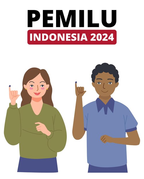 Una joven pareja indonesia muestra sus dedos entintados tras votar en las elecciones generales