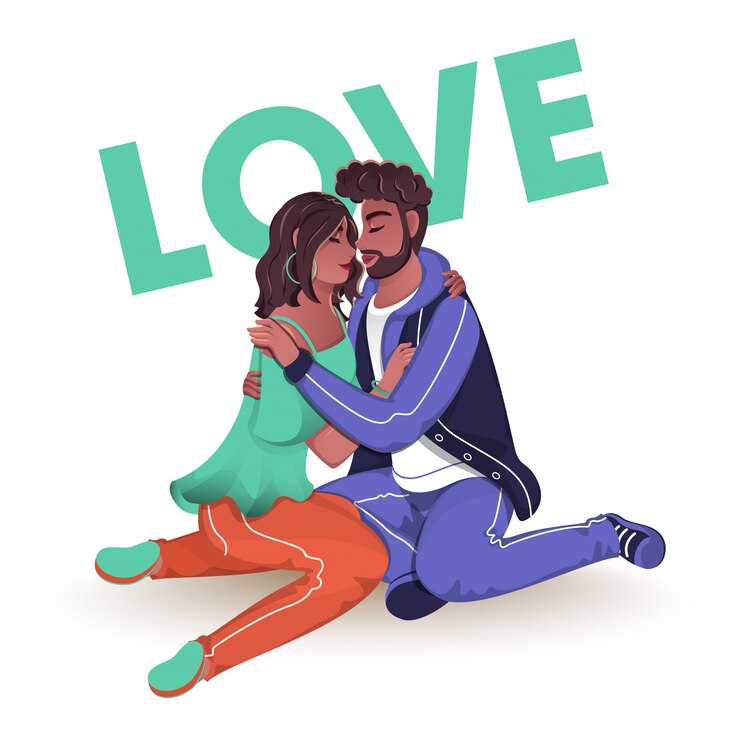 Vector joven pareja romántica sentado en blanco