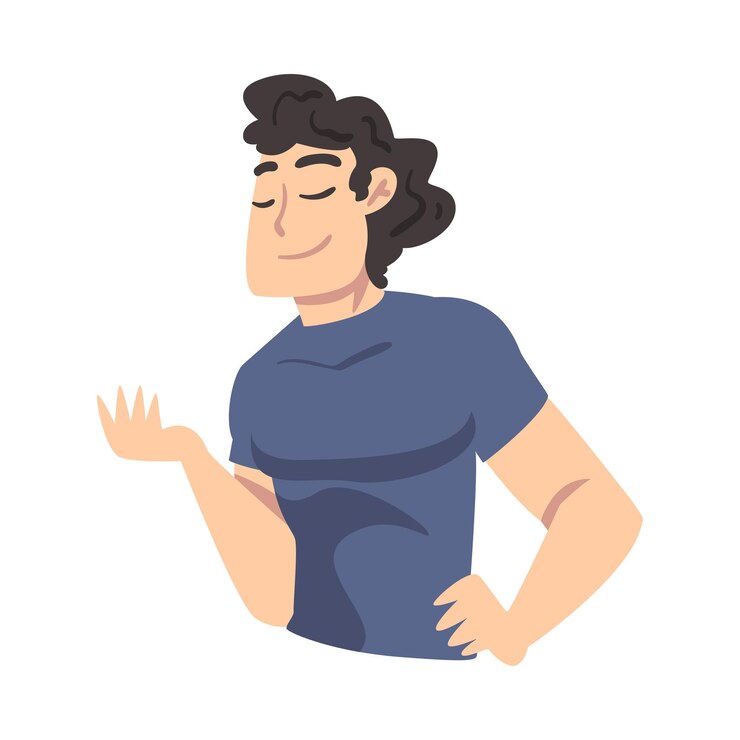 Vector joven pensando en una idea hombre soñando con algo con los ojos cerrados ilustración vectorial al estilo de dibujos animados