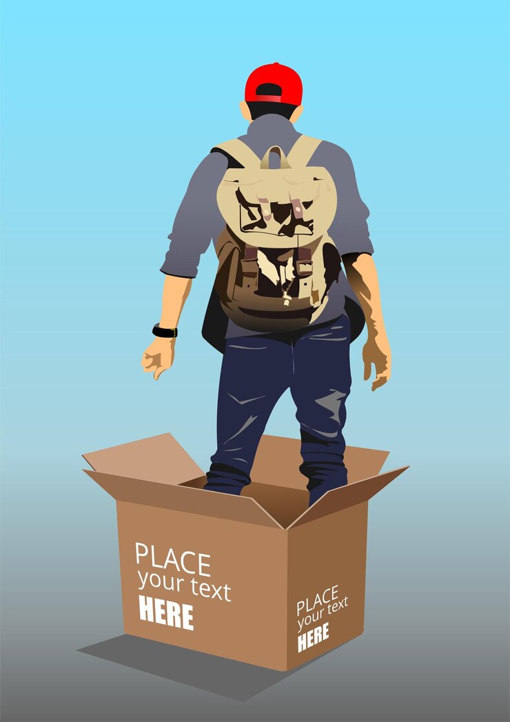 Vector joven permanecer dentro de la caja ilustración de vector de color 3d abstracto