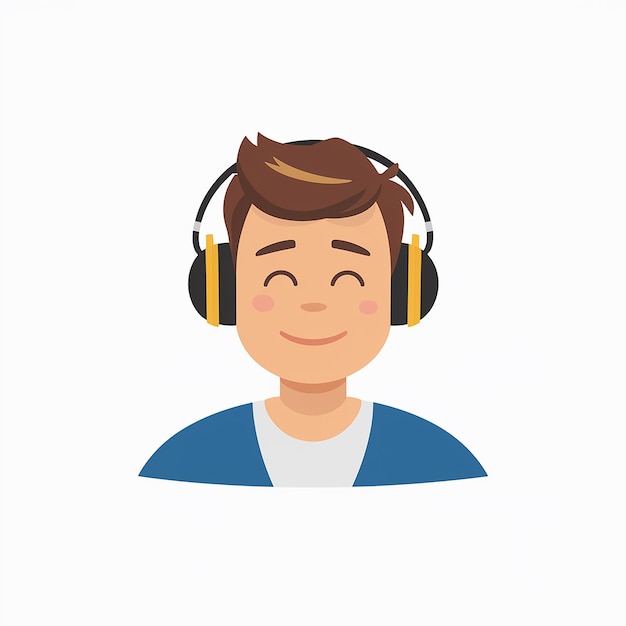 Un joven personaje masculino de cabello marrón con auriculares