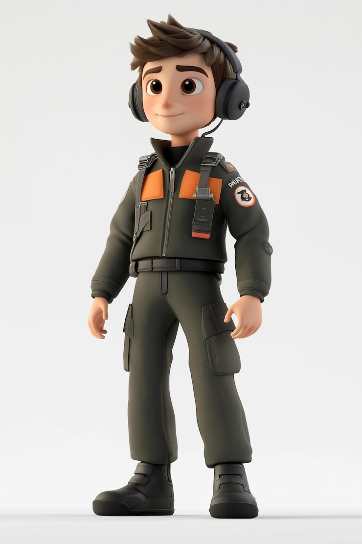 Vector joven piloto de dibujos animados en uniforme