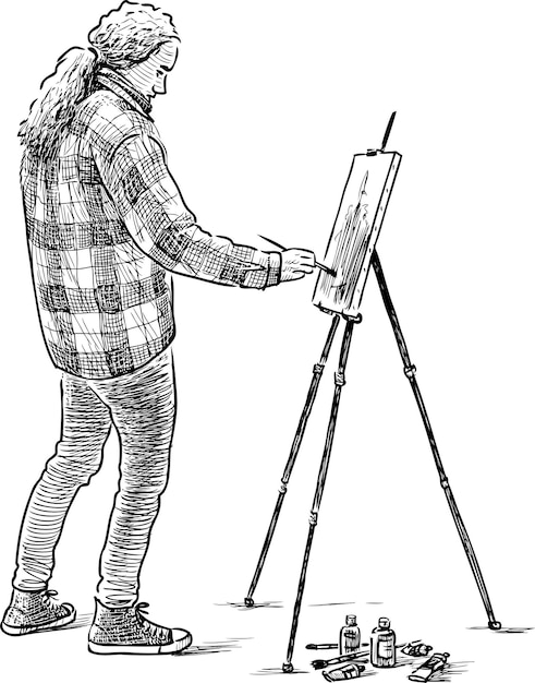 Joven pintor en el trabajo