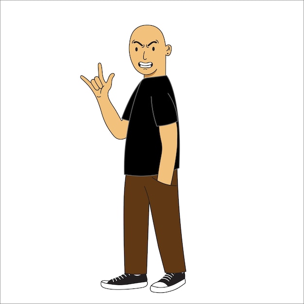 joven, posición, con, metal, piedra, mano, gesto