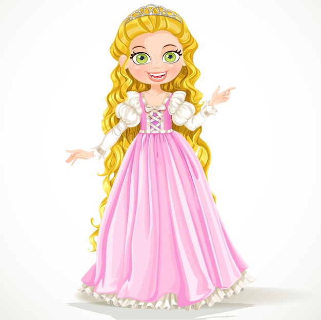 Joven princesa con el cabello largo en un vestido rosa