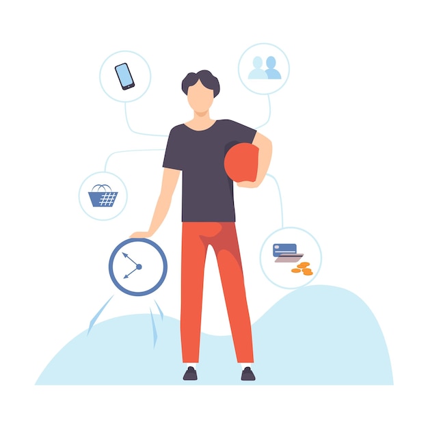 Joven que planifica y gestiona su horario personal organización y control del tiempo de trabajo