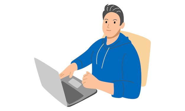 Joven que trabaja con la computadora portátil