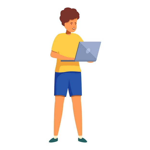 Joven que trabaja remotamente usando una computadora portátil de pie